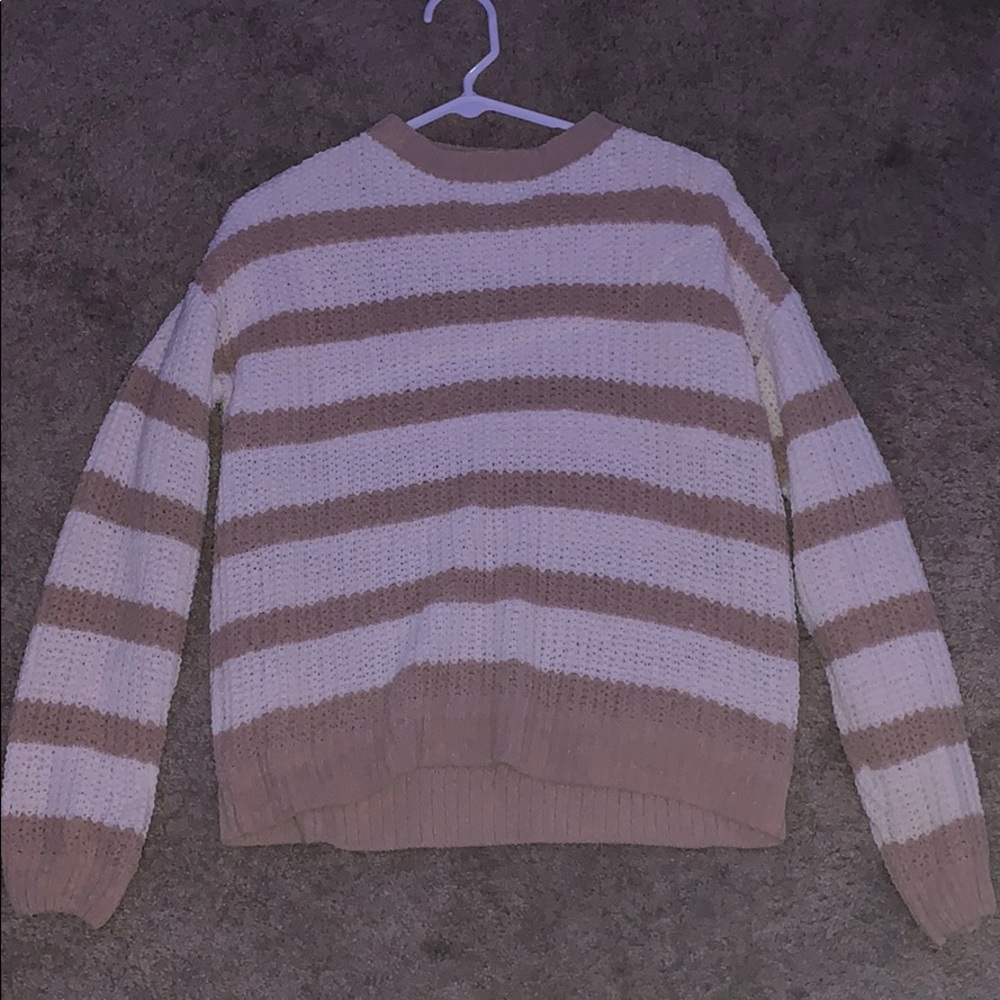 white and beige stripped sweater